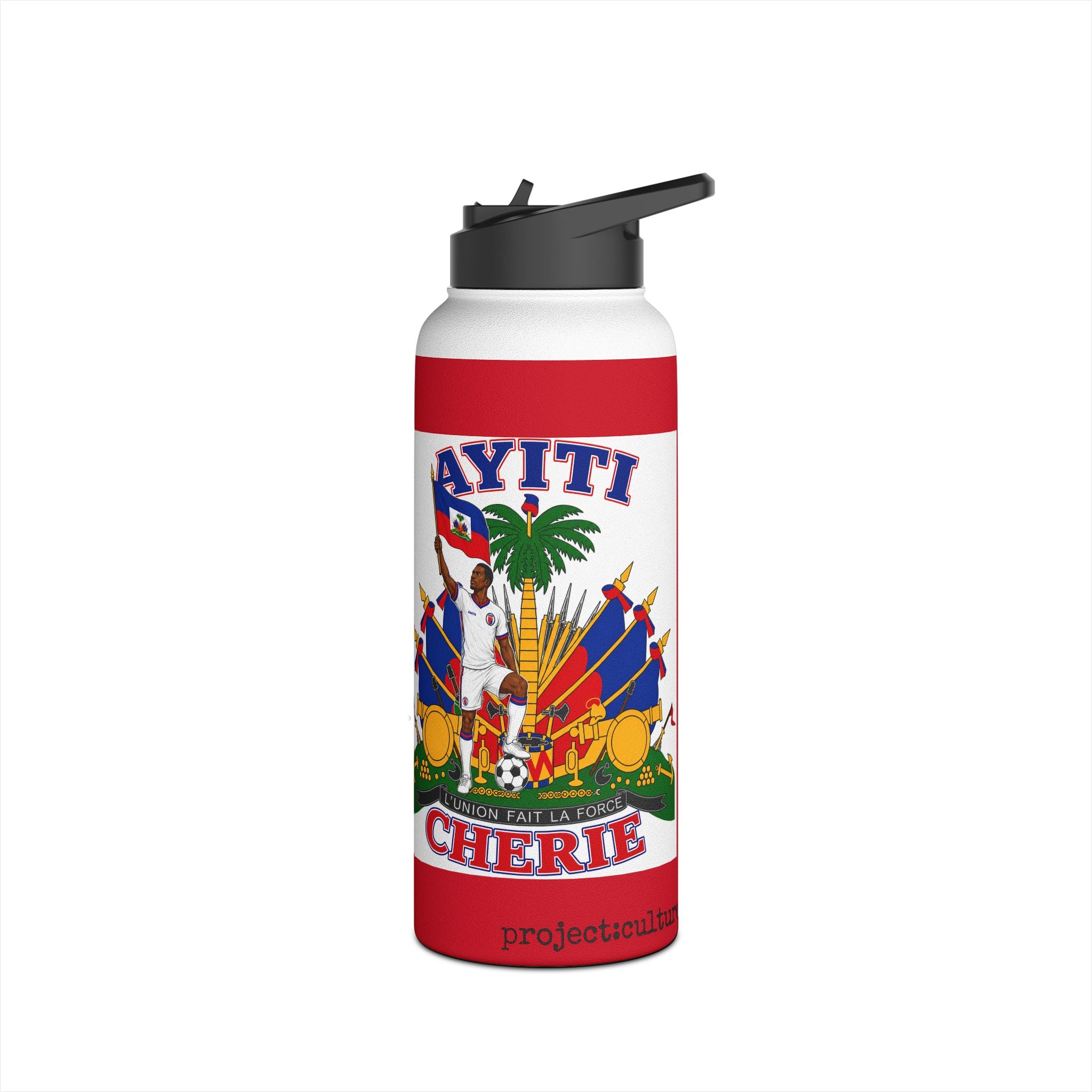 Haiti Crest Stainless Steel Water Bottle — Ayiti Cherie Soccer Design