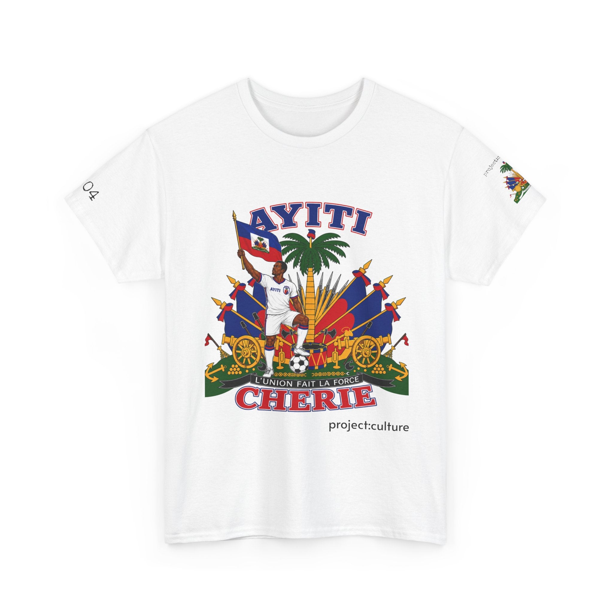 Ayiti Cherie T-Shirt — Haiti Coat of Arms with White Background 2026 Tee