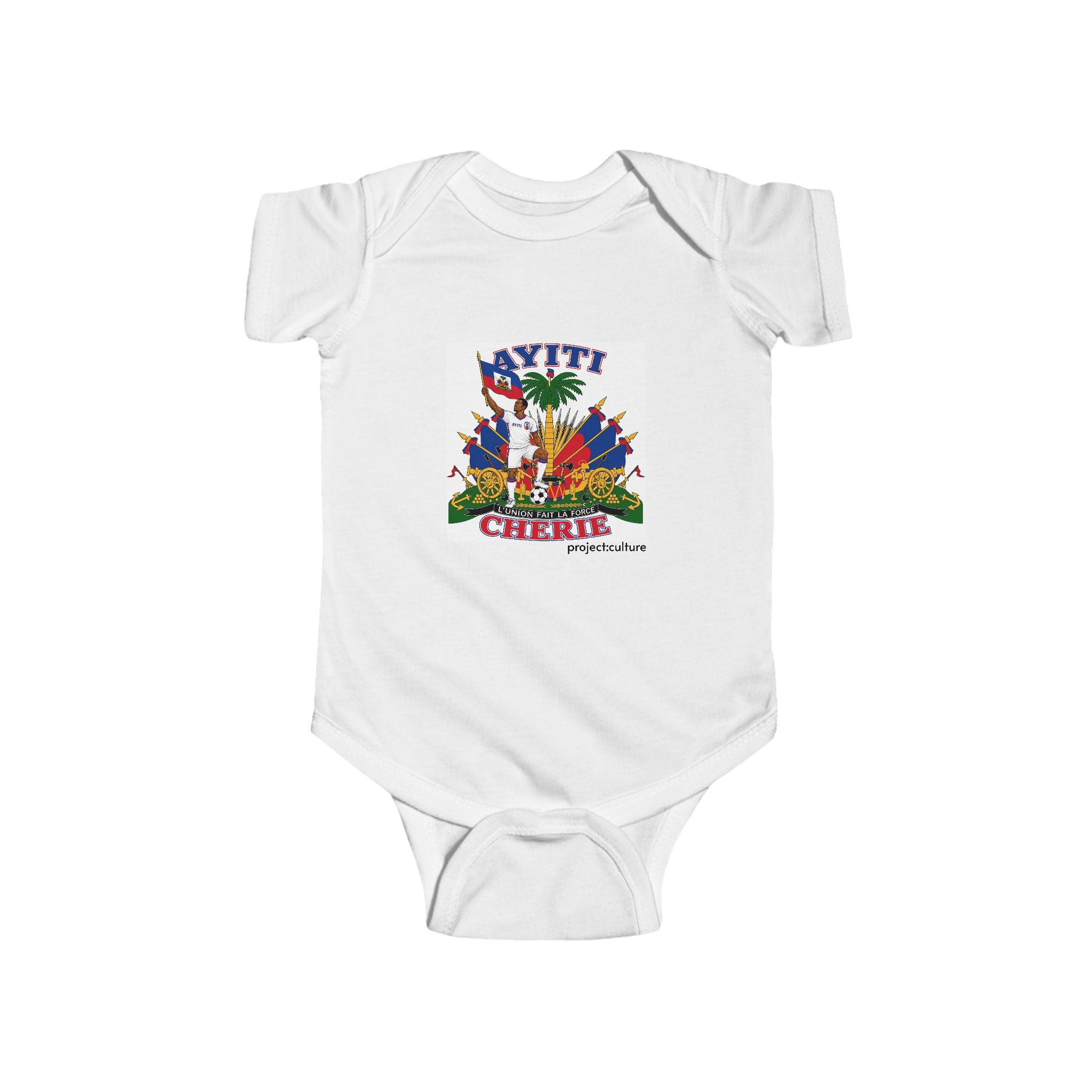 Infant Bodysuit - 'Ayiti Cheri' Haitian Pride Baby Onesie (Tropical Flag Design)