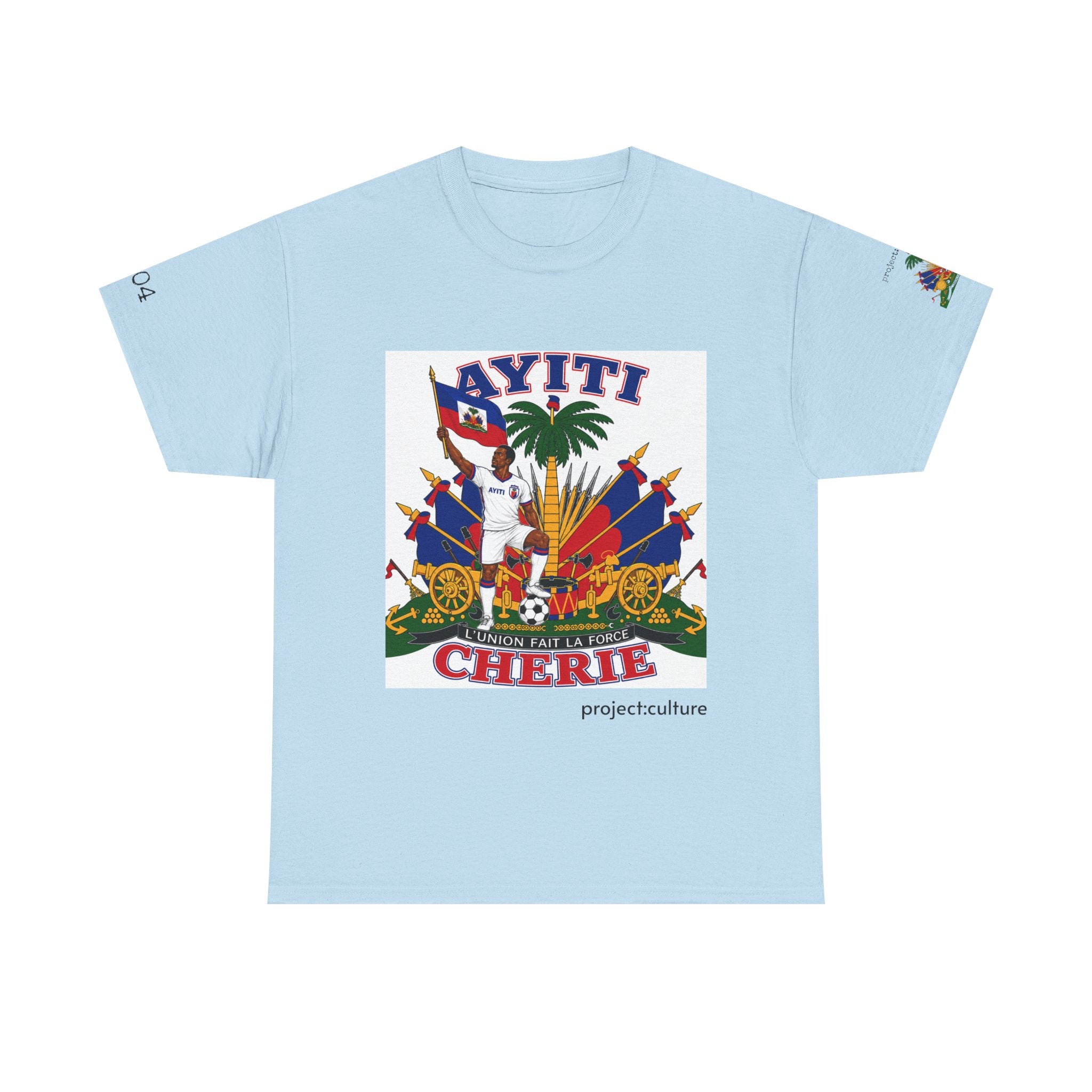 Ayiti Cherie T-Shirt — Haiti Coat of Arms with White Background 2026 Tee