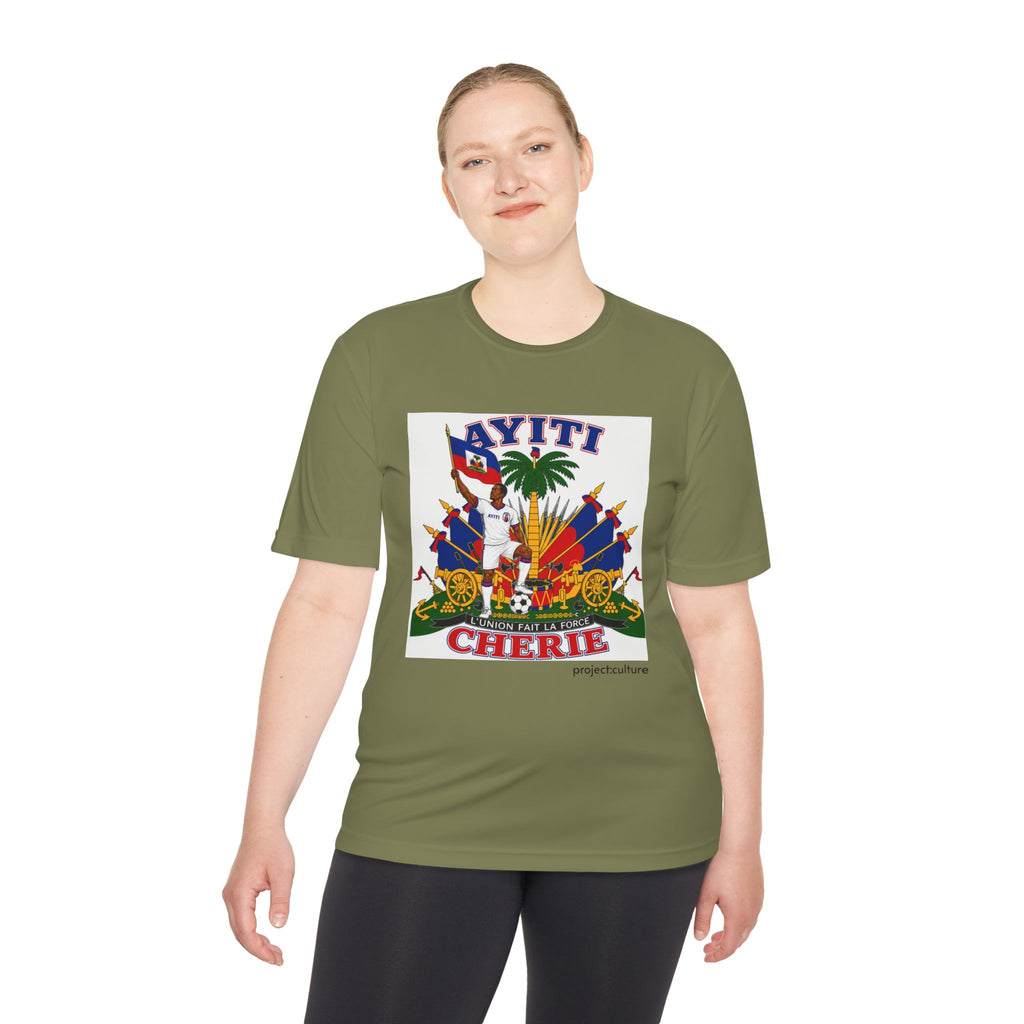 Ayiti Cherie T‑Shirt with White background — Haitian Flag & Crest Tee (Ayiti Nou La)