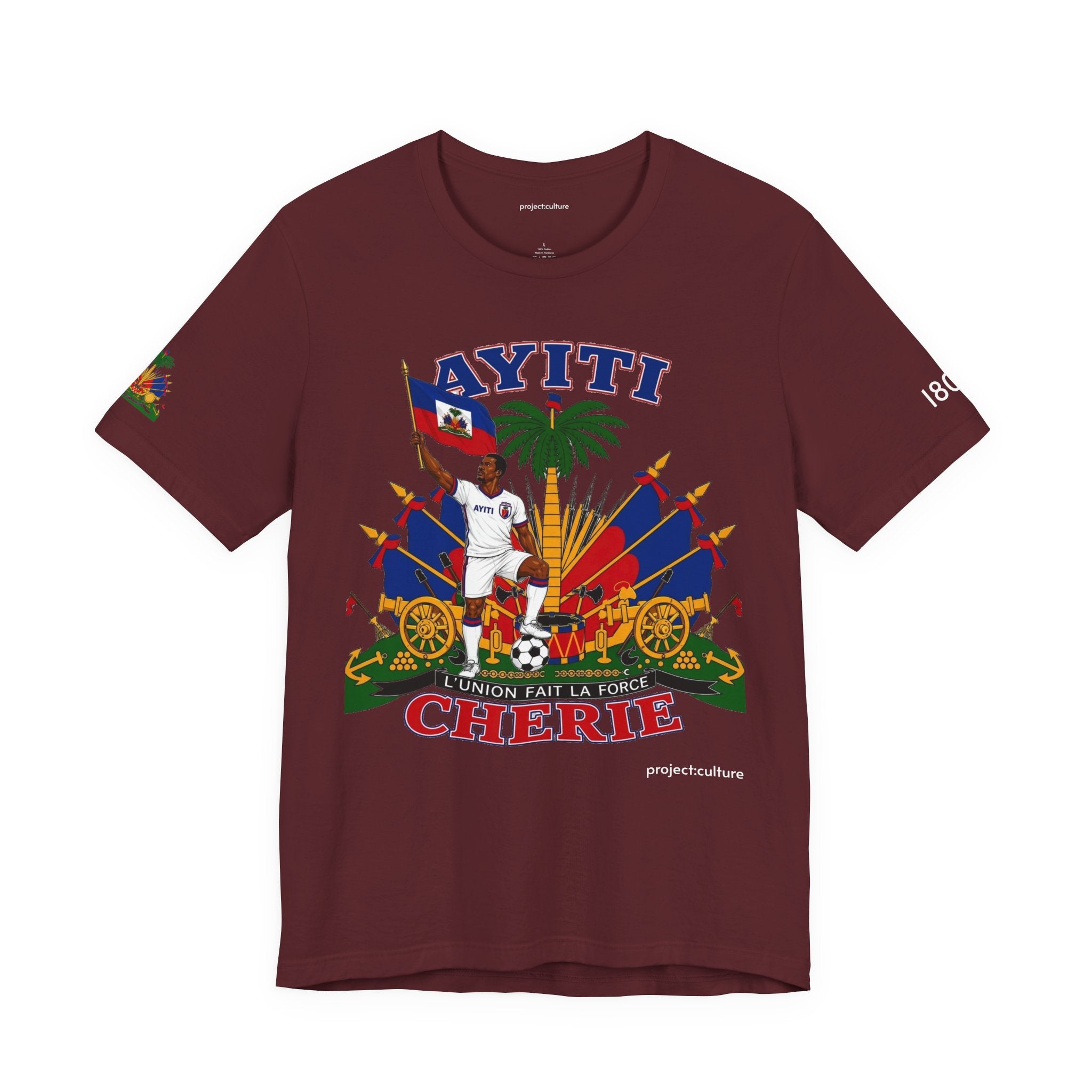 Ayiti Chérie T-Shirt – Haitian Flag & Coat of Arms (No white background )Tee