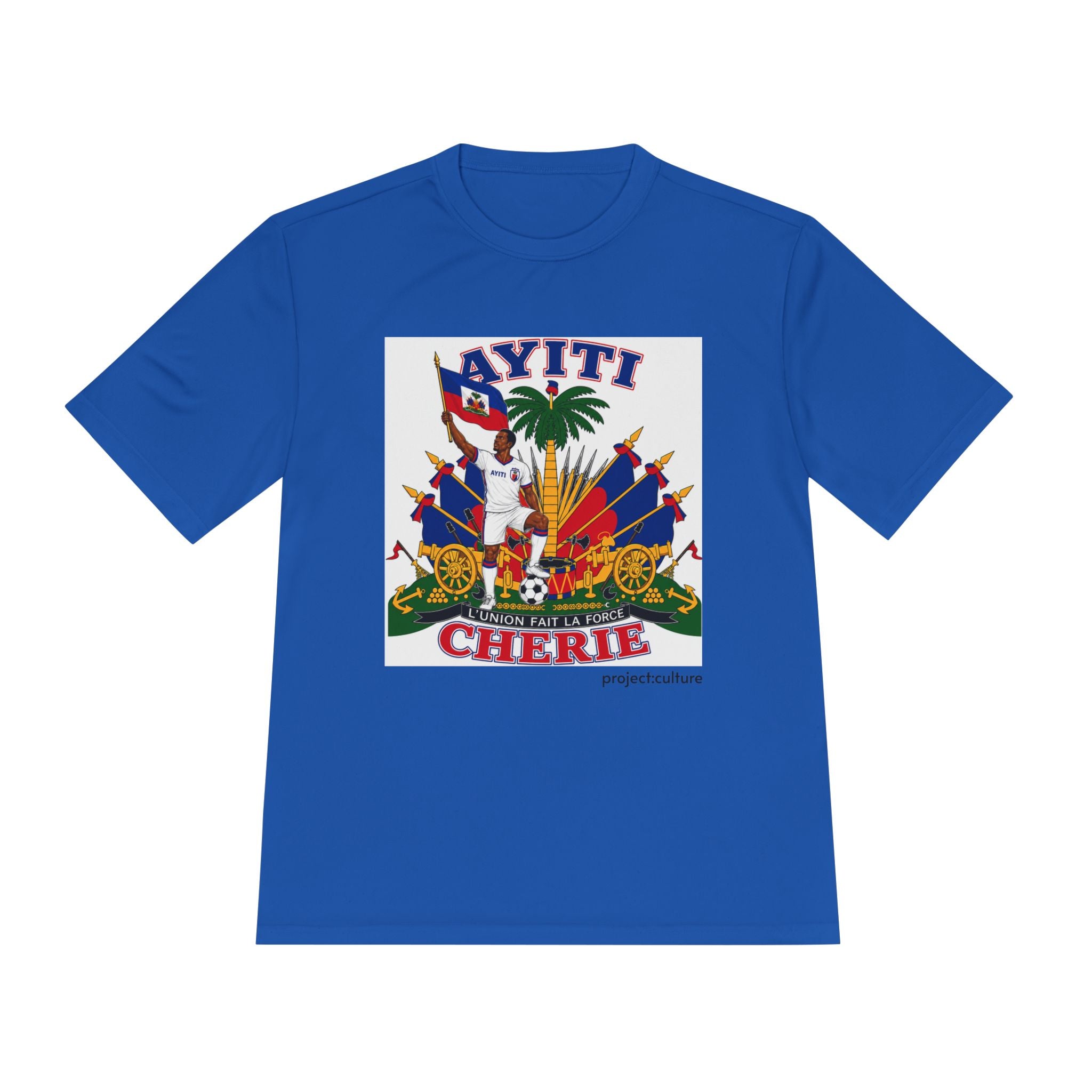 Ayiti Cherie T‑Shirt with White background — Haitian Flag & Crest Tee (Ayiti Nou La)