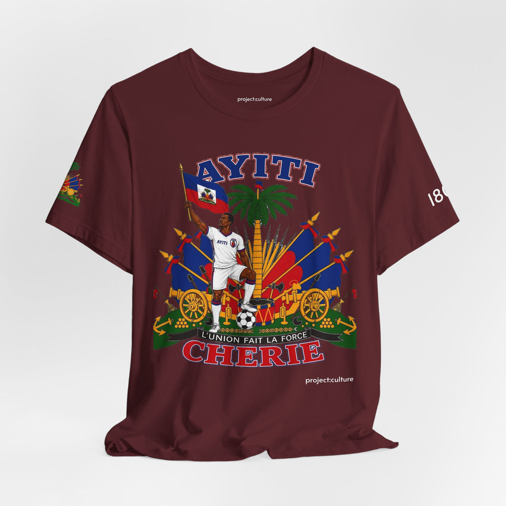 Ayiti Chérie T-Shirt – Haitian Flag & Coat of Arms (No white background )Tee
