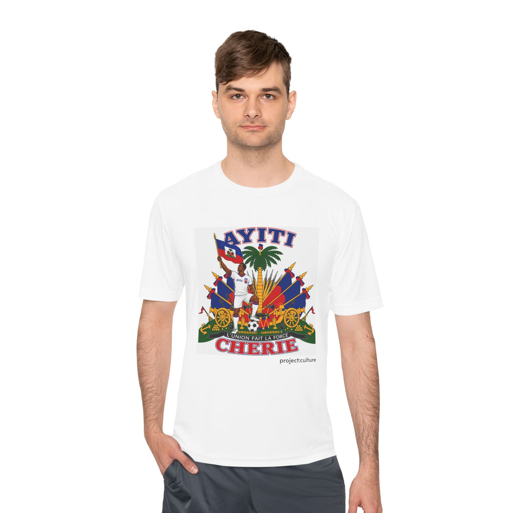 Ayiti Cherie T‑Shirt with White background — Haitian Flag & Crest Tee (Ayiti Nou La)