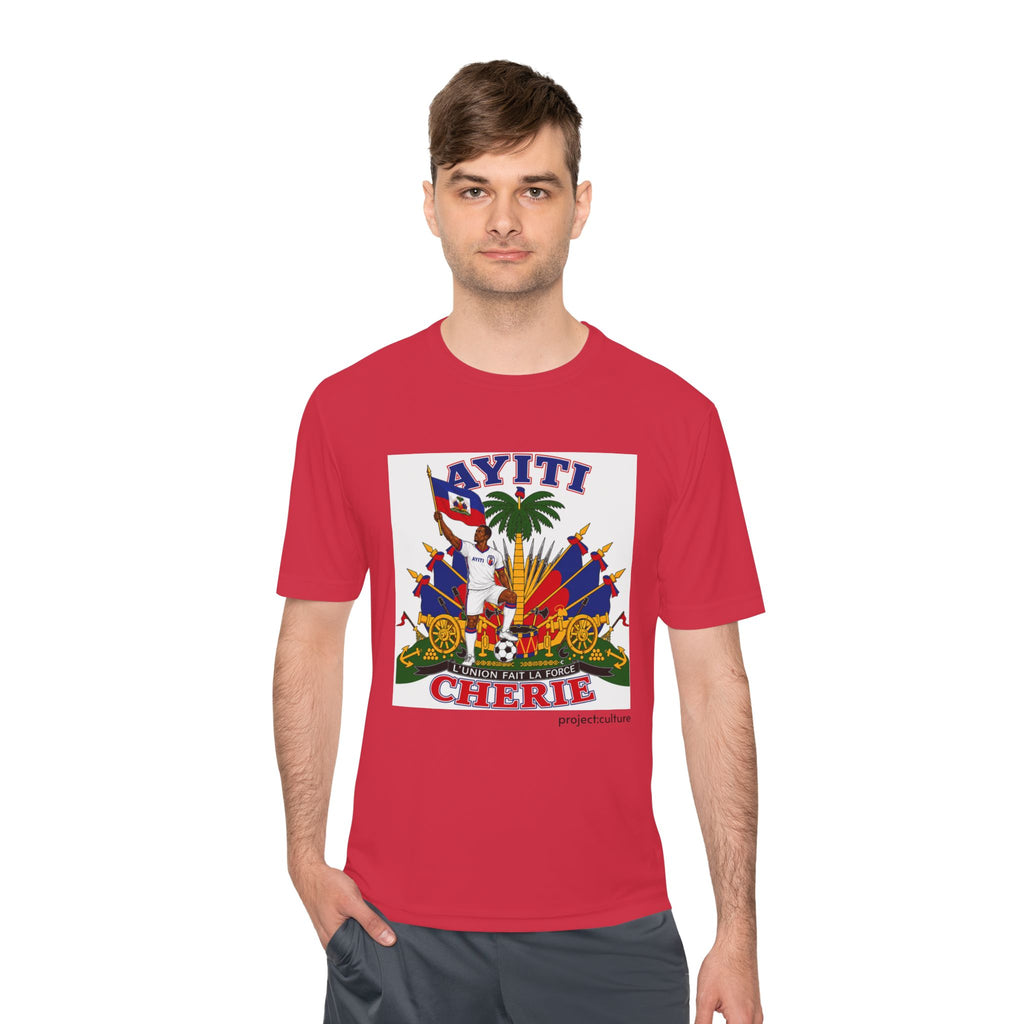Ayiti Cherie T‑Shirt with White background — Haitian Flag & Crest Tee (Ayiti Nou La)