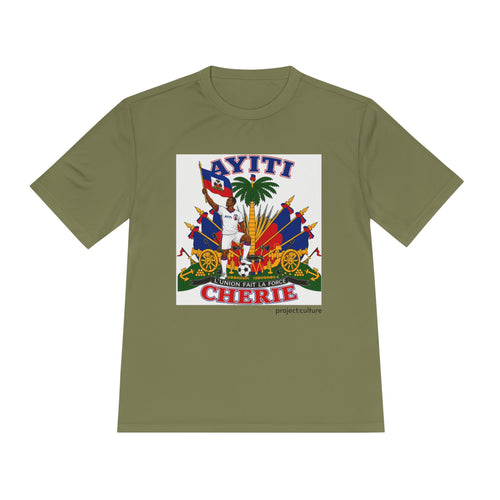 Ayiti Cherie T‑Shirt with White background — Haitian Flag & Crest Tee (Ayiti Nou La)