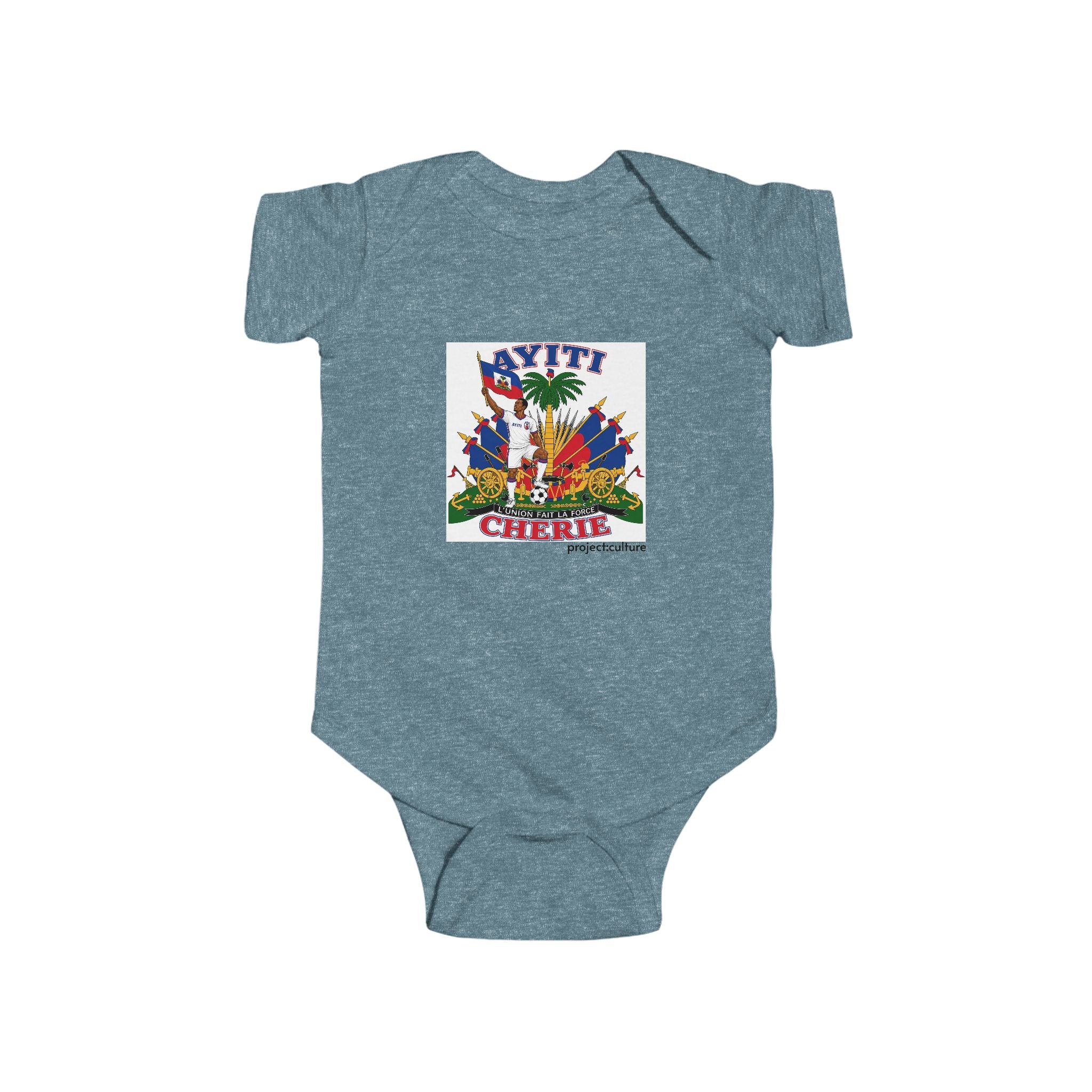 Infant Bodysuit - 'Ayiti Cheri' Haitian Pride Baby Onesie (Tropical Flag Design)